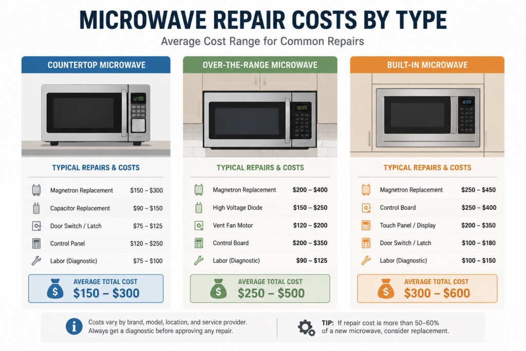 Comparison chart of microwave repair costs by type