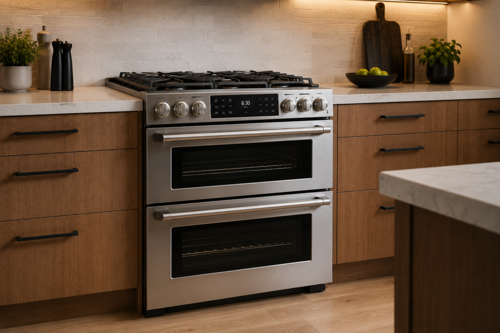 "Double oven with two independent cooking cavities"