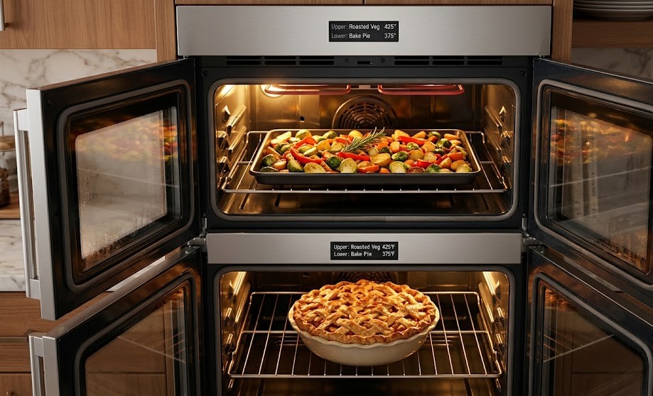 "Double oven baking cookies and roasting turkey simultaneously"