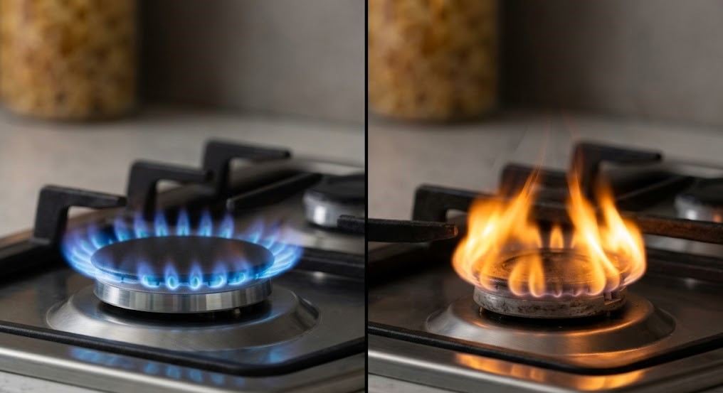 blue versus orange gas burner flame comparison
