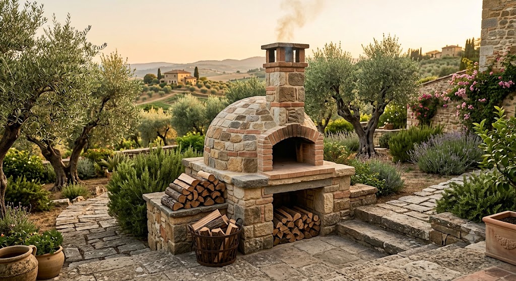 Traditional Sicilian oven built with natural stone in an authentic Mediterranean outdoor setting