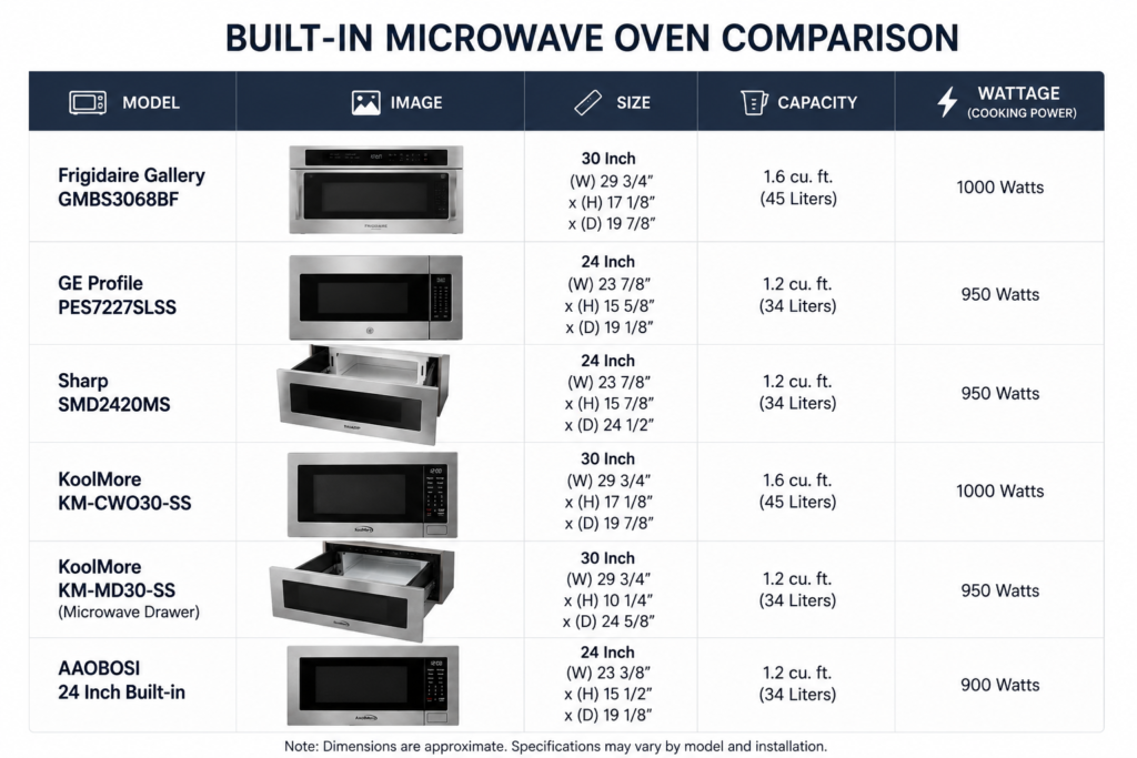 "Comparison of built-in, drawer, and convection combo microwave types"