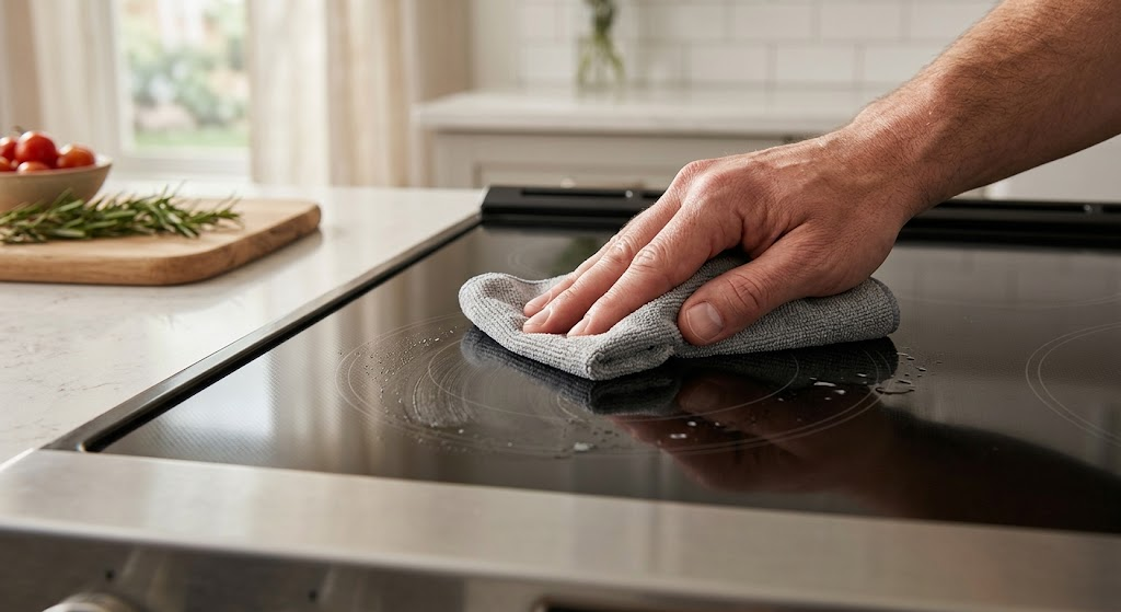 "cleaning ceramic glass cooktop of double oven electric range"