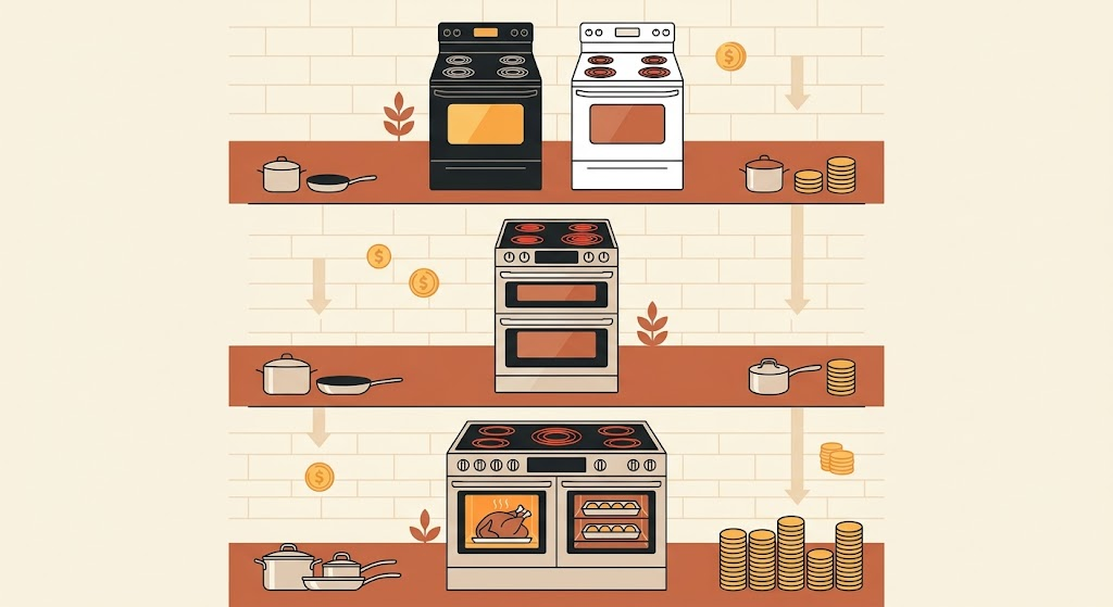 "double oven range cost comparison table freestanding vs slide-in vs wall oven"
