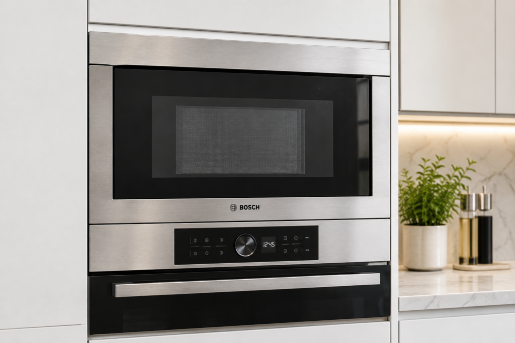 "Bosch 500 Series built-in microwave oven combo in cabinetry"