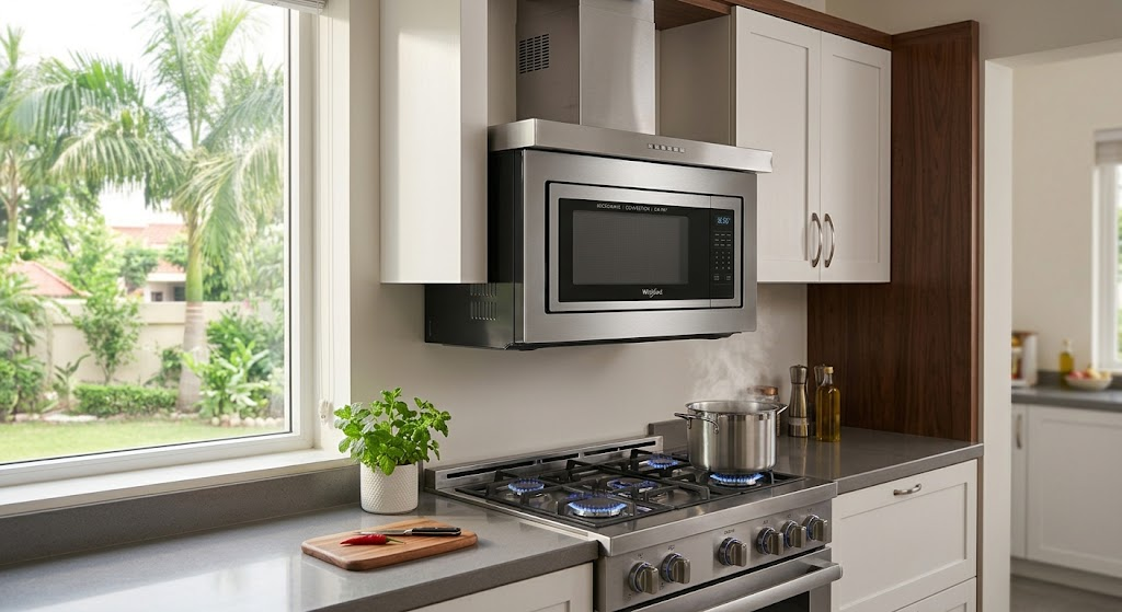 "over-the-range microwave oven combo above stove"