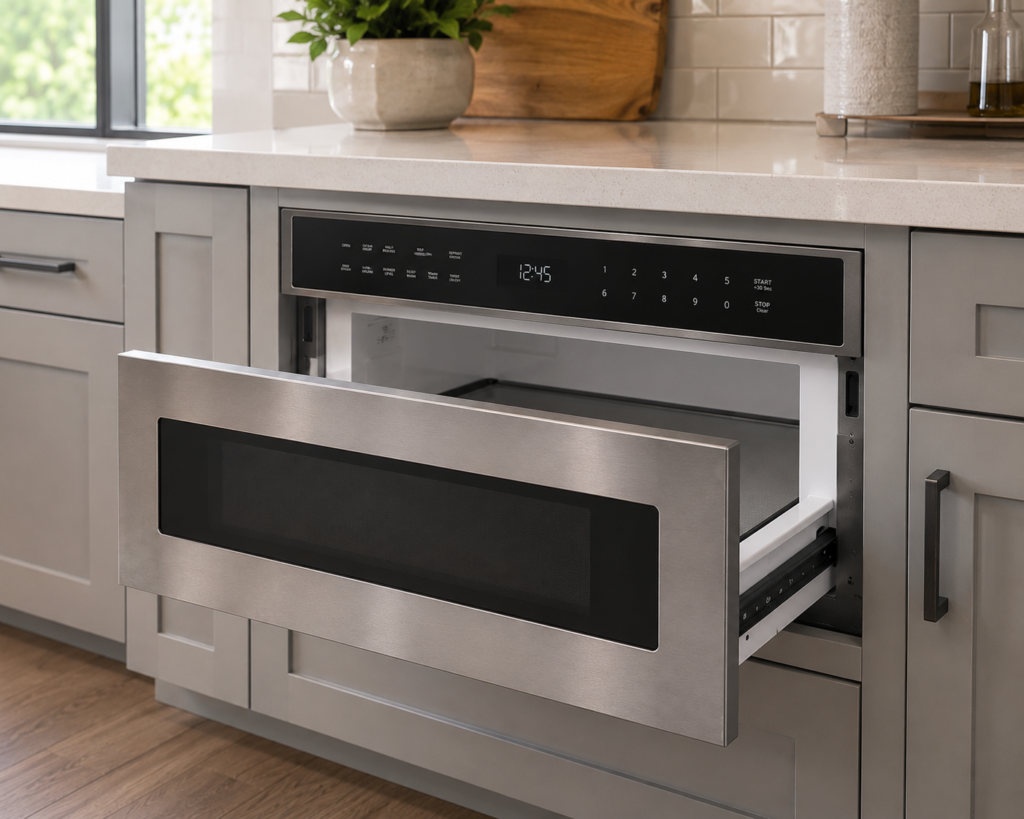 Cosmo Haven Collection drawer microwave in stainless steel"