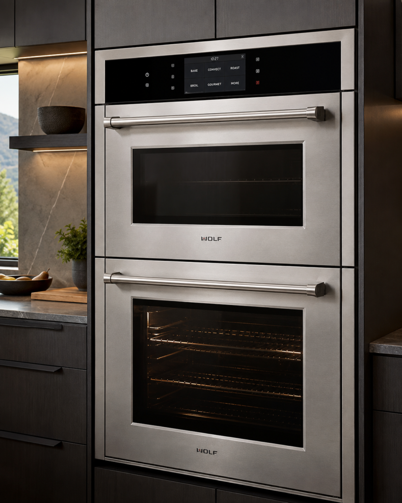 "Wolf oven M Series double wall oven with touchscreen panel"