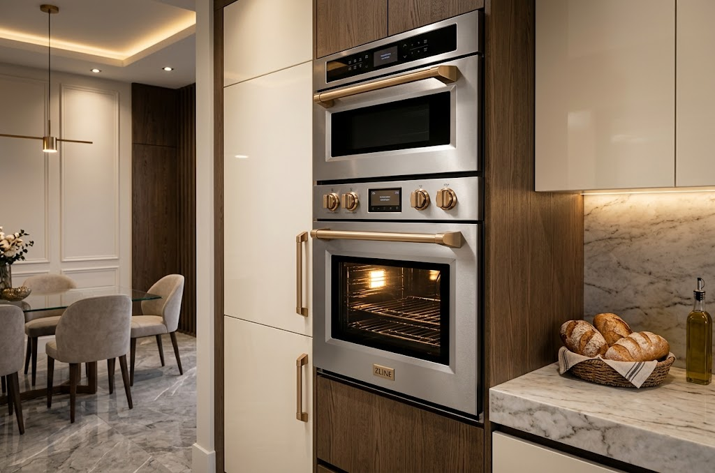 ZLINE Autograph double wall oven with bronze handles